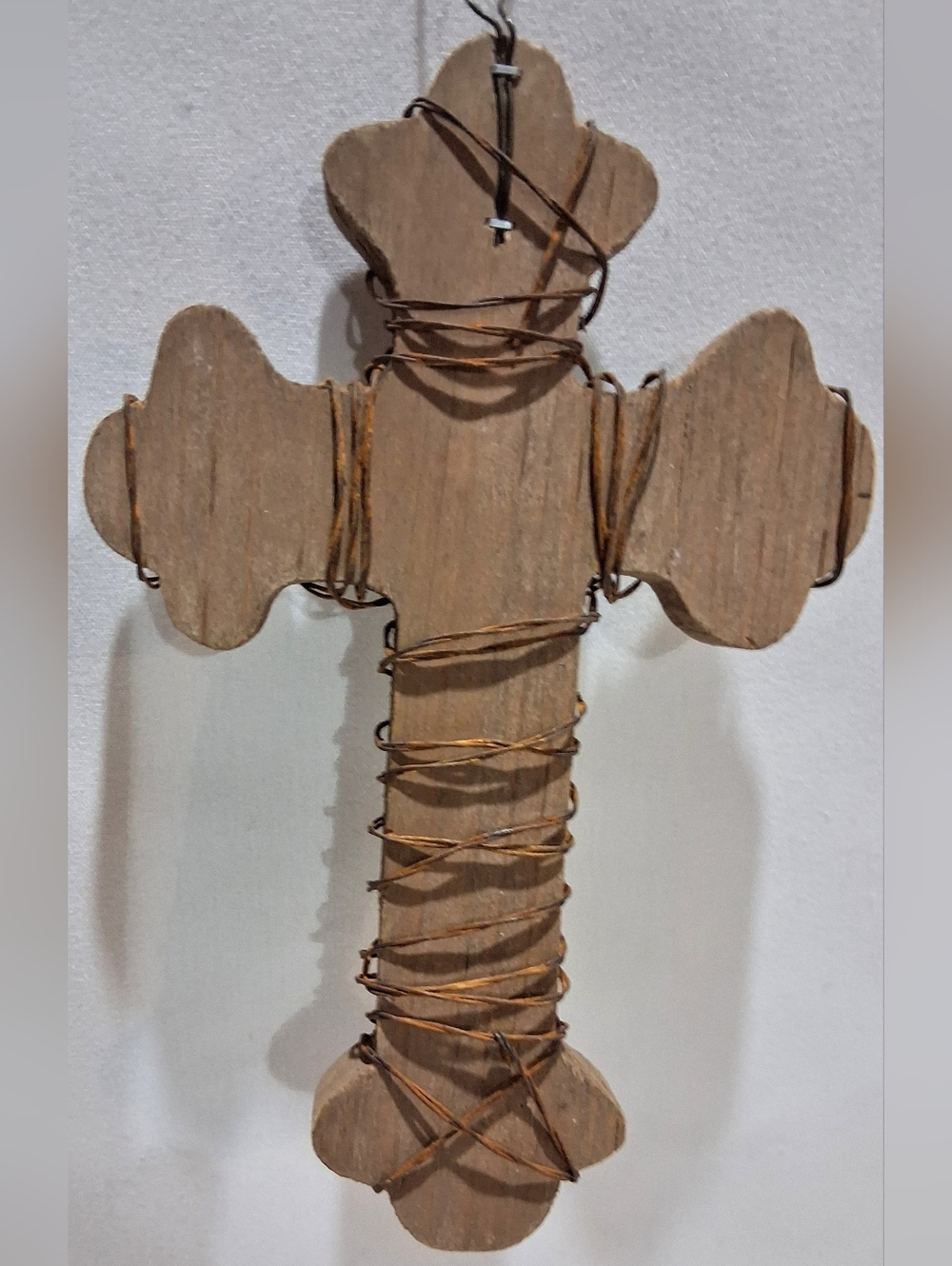 Beaded Rustic White Wooden Cross Wall Hanging - Picture 6 of 8